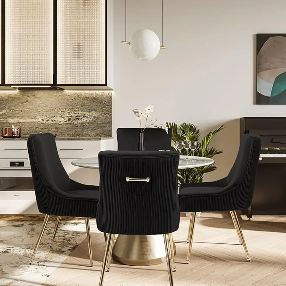 Modern Leisure Velvet Dining Chairs Set of 2, Upholstered Velvet Chair with Gold Metal Legs, Mid-Century Accent Chair with Back