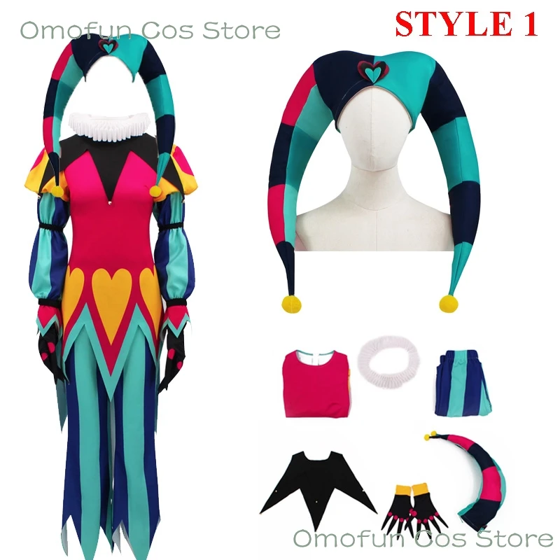 thumbnail image 1 of Disfraz de cosplay de Fizzarolli, sombrero Helluva, jefe, traje de payaso elegante para Halloween, traje de fiesta de Carnaval con cola Fezz, conjunto completo, traje unisex XS-3XL, 1 of 4