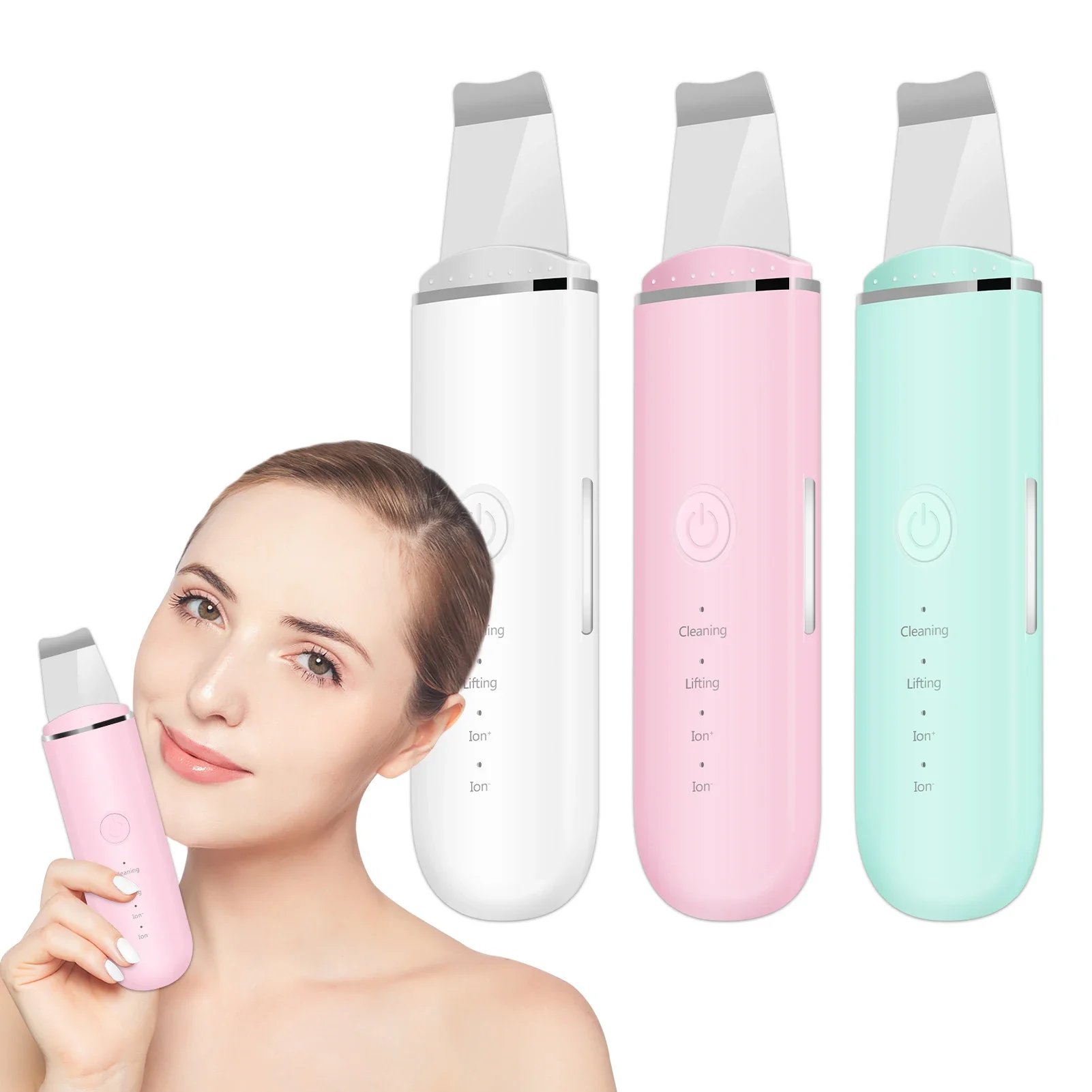 Facial Skin Scrubber Ultrasonic Shovel Cleaner Dead Skin Peeling Cavitation Face Deep Cleaning EMS Lifting Blackhead Remover