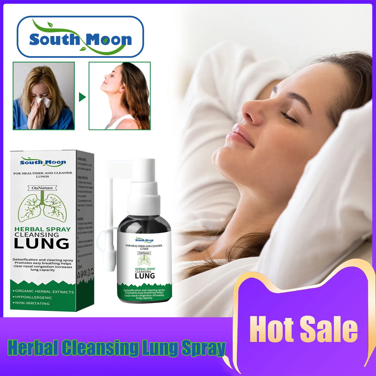 

Herbal Cleansing Lung Spray for Smokers Detoxification Clear Nasal Congestion Relieve Throat Discomfortable Nasal Care Spray