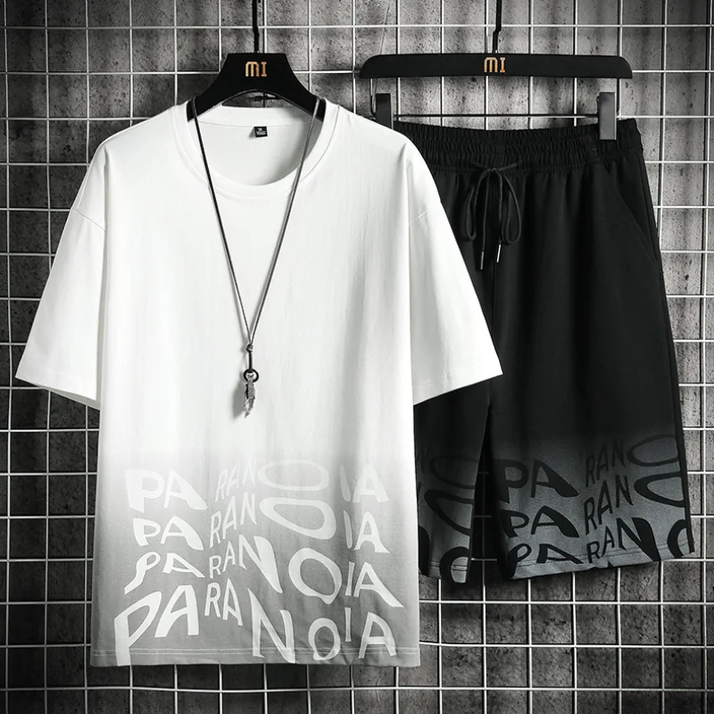 

Костюм спортивный мужской повседневный в стиле Харадзюку, футболка и шорты, уличная одежда в стиле хип-хоп, модный костюм с принтом, лето 2023