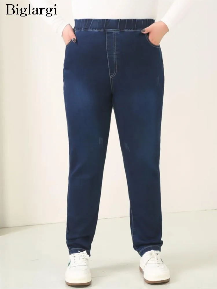 

Plus Size Autumn Denim Pants Women Elastic High Waist Penicl Pants Casual Loose Big Large Size Woman Black Trousers Fashion 2023