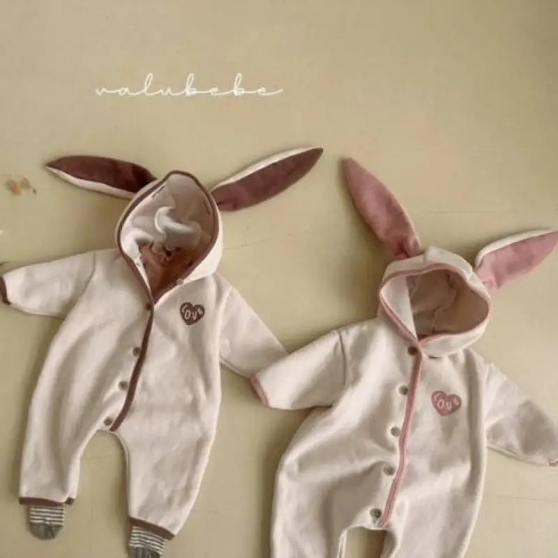 

Autumn Winter New Baby Thick Warm Romper Cotton Boy Girl Newborn Letter Print Jumpsuit Infant Rabbit Ears Hooded Clothes 0-24M