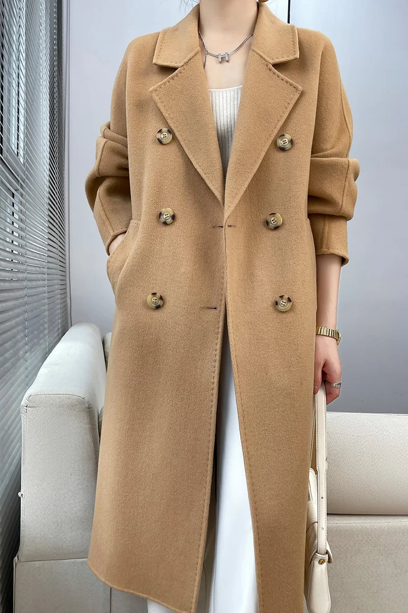 

2022 new high-end double-sided cashmere coat women's mid-length loose thickened 100% woolen coat women