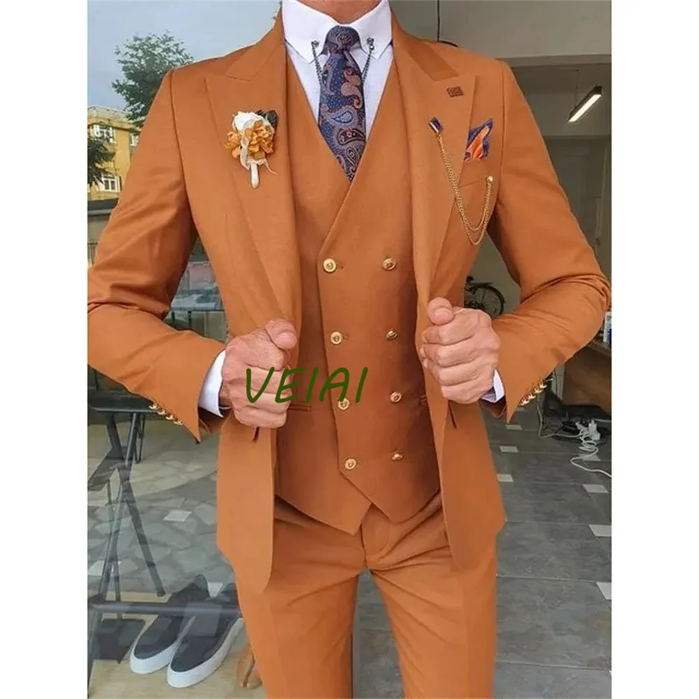 Men Suit Jacket Vest Pants Three Piece White Tuxedo Single Breasted Prom Blazer Slim Fit Hombre Costume Homme High Quality