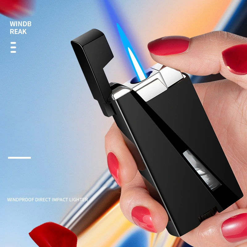 

New Metal Personalized Creative Shape Add Butane Gas Lighter Visible Gas Bin Concave Shape Design Men's Lighter Portable Gift