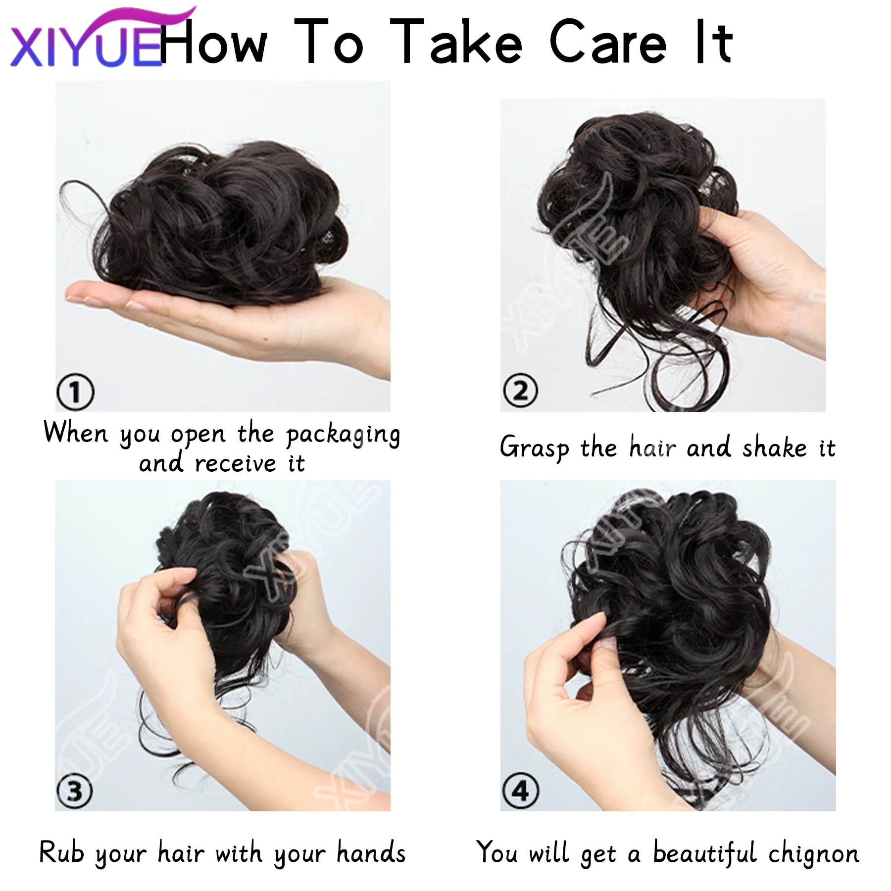 XIYUE Synthetic Elegant Messy Curly Elastic Rubber Band Hair Bun Fluffy Easy to Style Suitable for Daily Use  braided hair bun