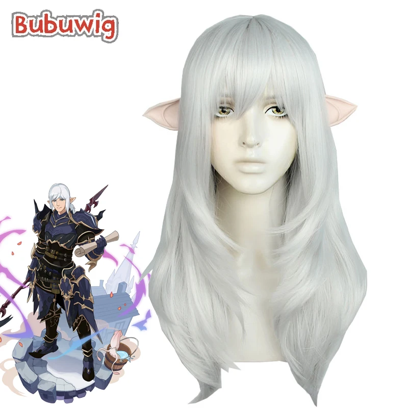 

Bubuwig Synthetic Hair Estinien Wyrmblood Cosplay Wigs Final Fantasy XIV Estinien Wyrmblood 56cm Silver Gray Wig Heat Resistant