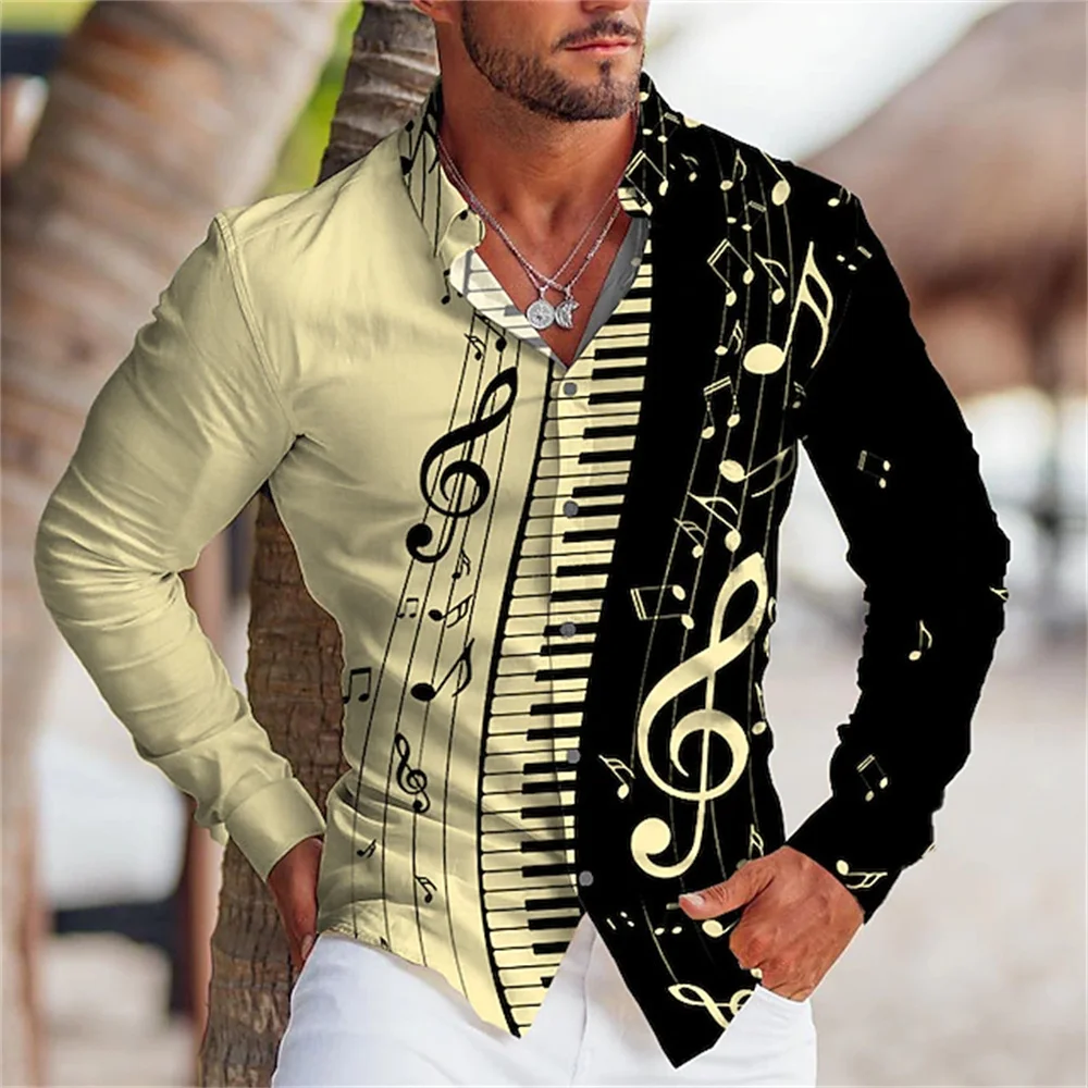 Graphic printing of men's long sleeve button shirt in summer Music button top clothing design comfortable S-6XL