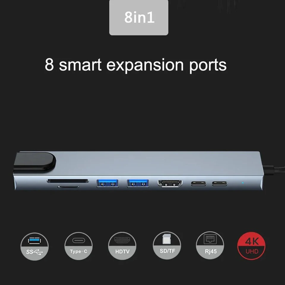 3.0 HUB USB Docking Station HDMI 4K 30HZ Type C To RJ45 100Mbps Ethernet Adapter VGA Extender Headphone PD 100W_voghion.com