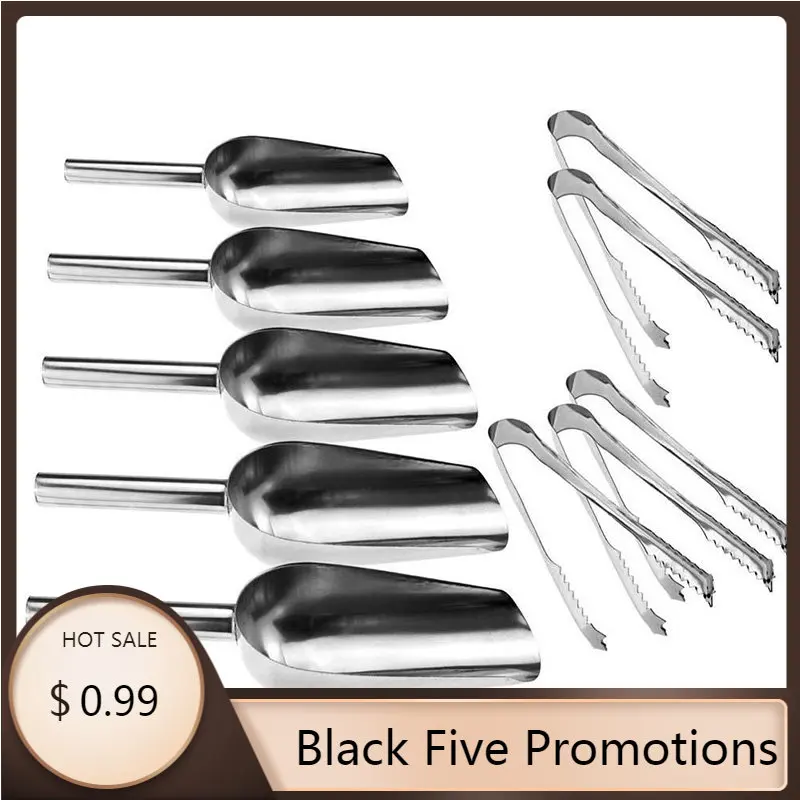 Kitchen 5 Shovel + 5 Clips Candy Buffet BBQ Candy Buffet Ice Stainless Scoops Tongs Set Wedding Bar Party KItchen Cooking Tools