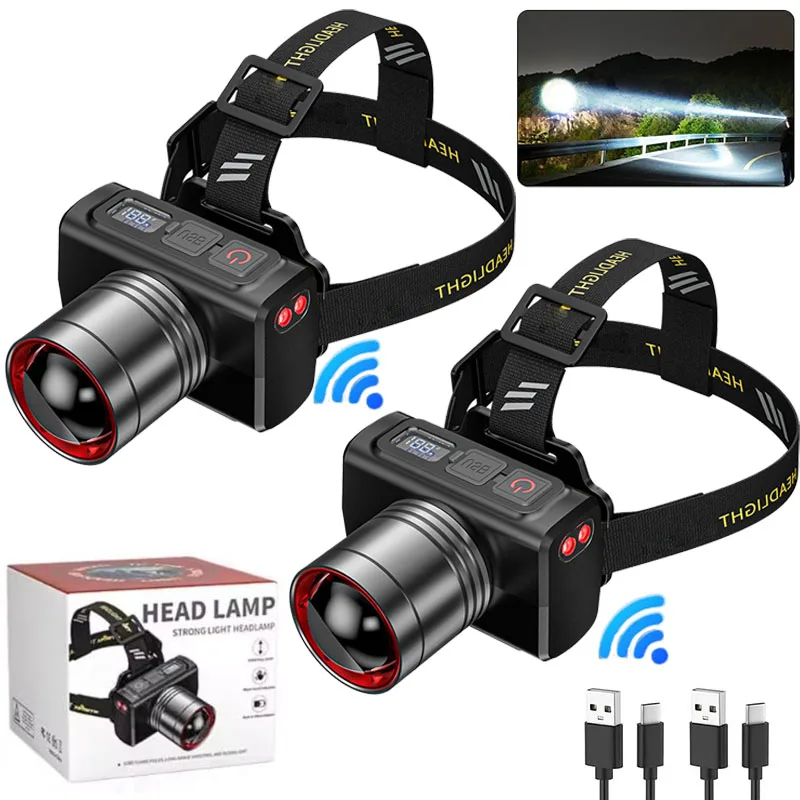 LED 충전식 헤드라이트, 조절 가능한 줌, 방수 헤드라이트, 전면 헤드라이트, 캠핑용 초밝은 헤드라이트