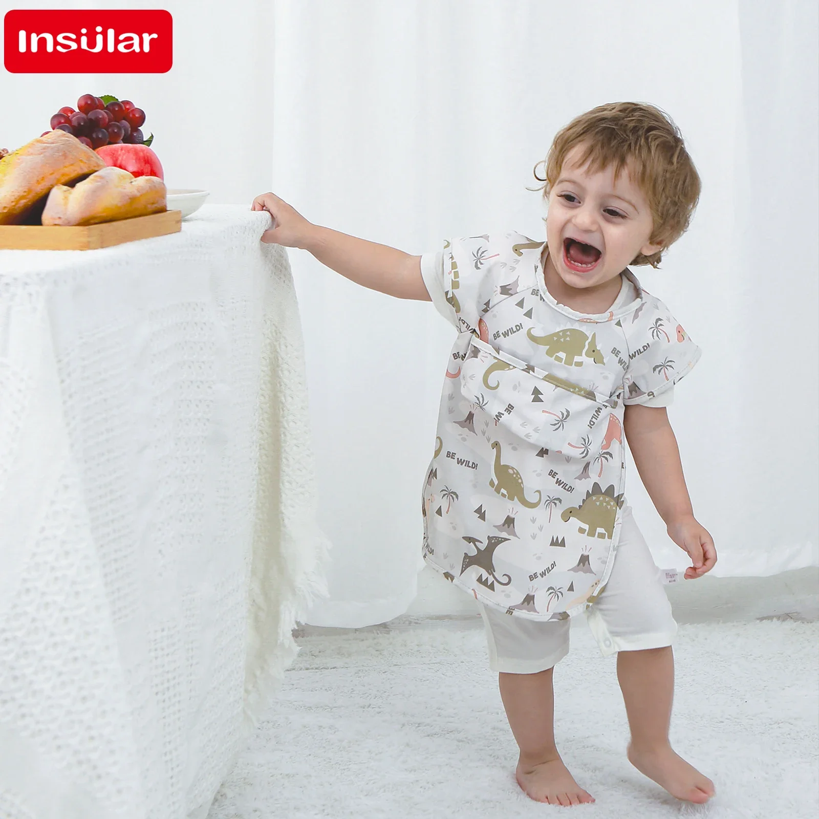 Denmark Sleeveless PU Reverse Dressing Baby Eating Cloth Cover Waterproof Baby Food Pocket Dirt Proof Feeding Bibs