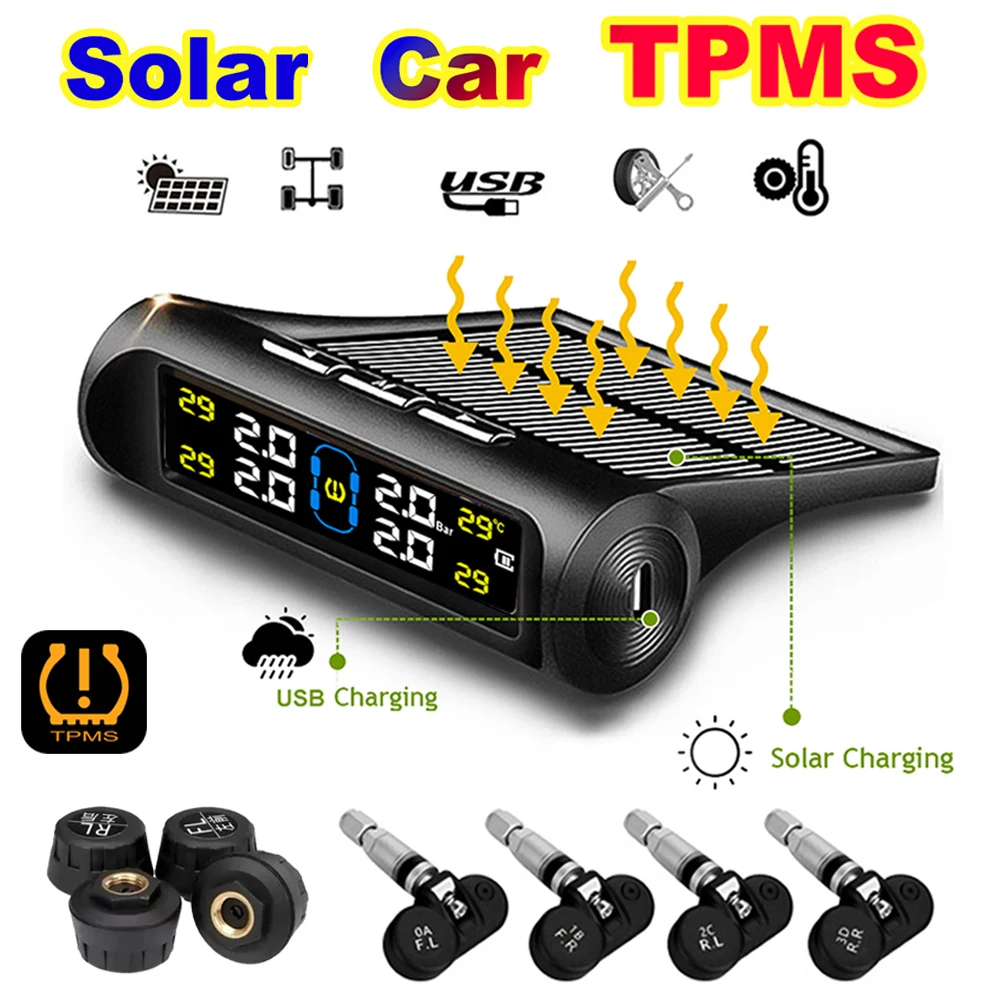 

Gmai Solar Power TPMS Car Tire Pressure Alarm Monitor System Auto Security Alarm Systems Tyre Pressure Temperature Warning tools