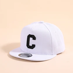 Children's Embroidered Snapback Cap - Flat Brim Solid Color Sun Hat - 48 - 53CM fit 3 - 8Y (White)