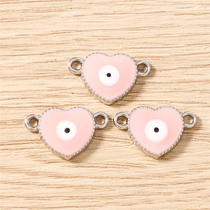 10 Stück 20 x 13 mm niedliche bunte Emaille-Liebesherz-Anhänger-Verbinder für die Schmuckherstellung, DIY-Halsketten, Armbänder, handgefertigte Bastelgeschenke – Detail 12