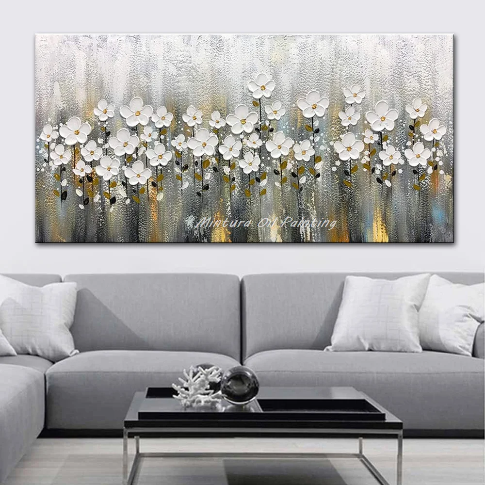 Canvas Oil Painting Wall Art Mintura Abstract Knife Flower Oil Painting on Canvas Handpainted Golden Large Modern Home Decor Wall Art Picture for Living Room