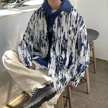 

Blue Black Tie-dye Shirt Men Fashion Retro Casual Shirt Men Streetwear Korean Loose Long-sleeved Shirts Mens Striped Shirt M-2XL