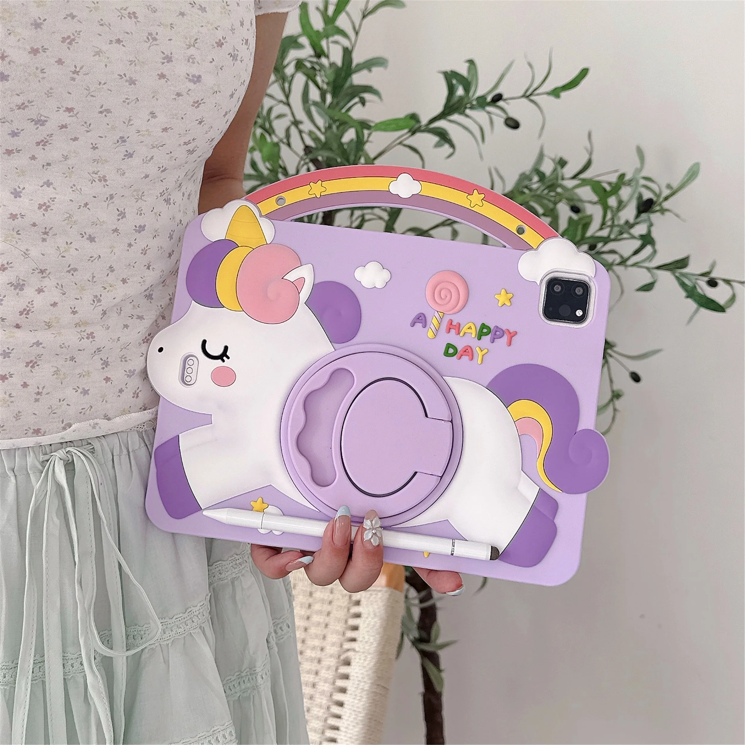 Unicorn Silicone Rotation Stand Kids iPad Case