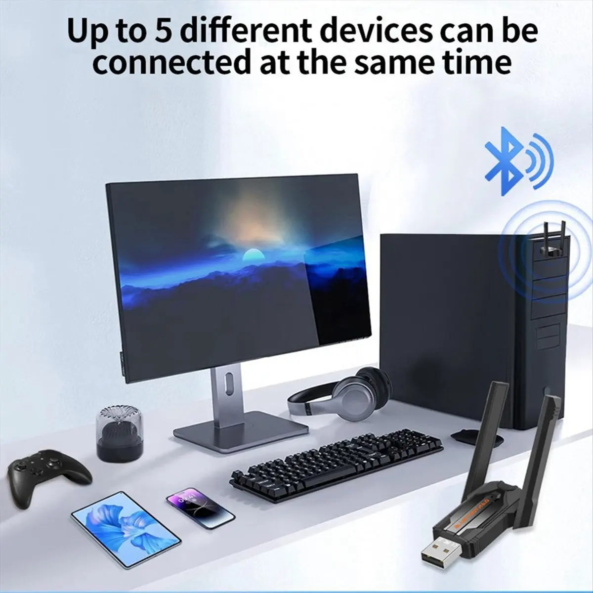 (A75T) USB 블루투스 6.0 어댑터 BLE/EDR USB 오디오 수신기/송신기 3Mbps AAC/SBC(윈도우 8.1/10/11용 듀얼 안테나 포함)