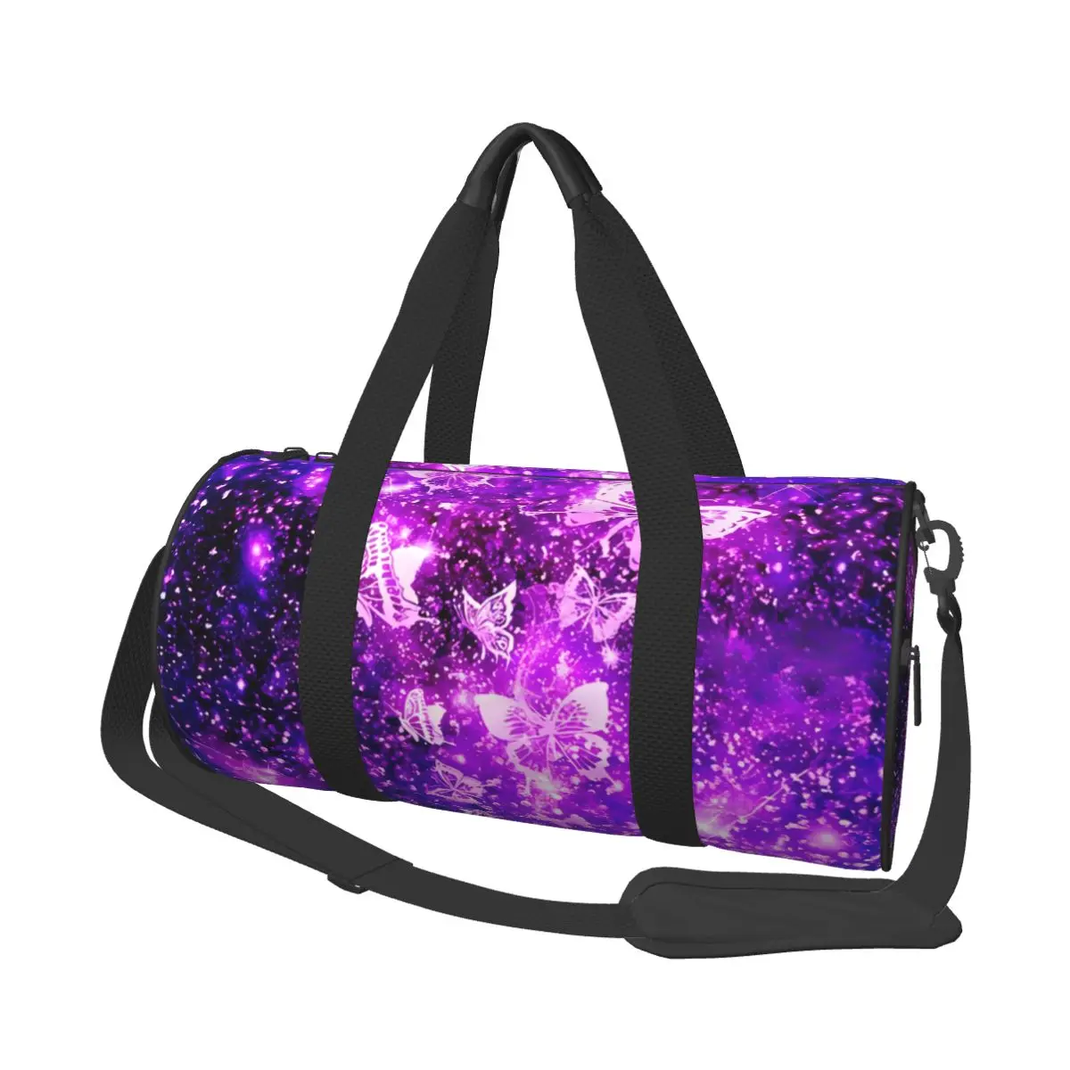 

Фиолетовые Бабочки, косметичка для тренажерного зала, блестящие спортивные сумки для тренировок с галактикой, Мужская вместительная забавная сумка для фитнеса, сумки из ткани Оксфорд