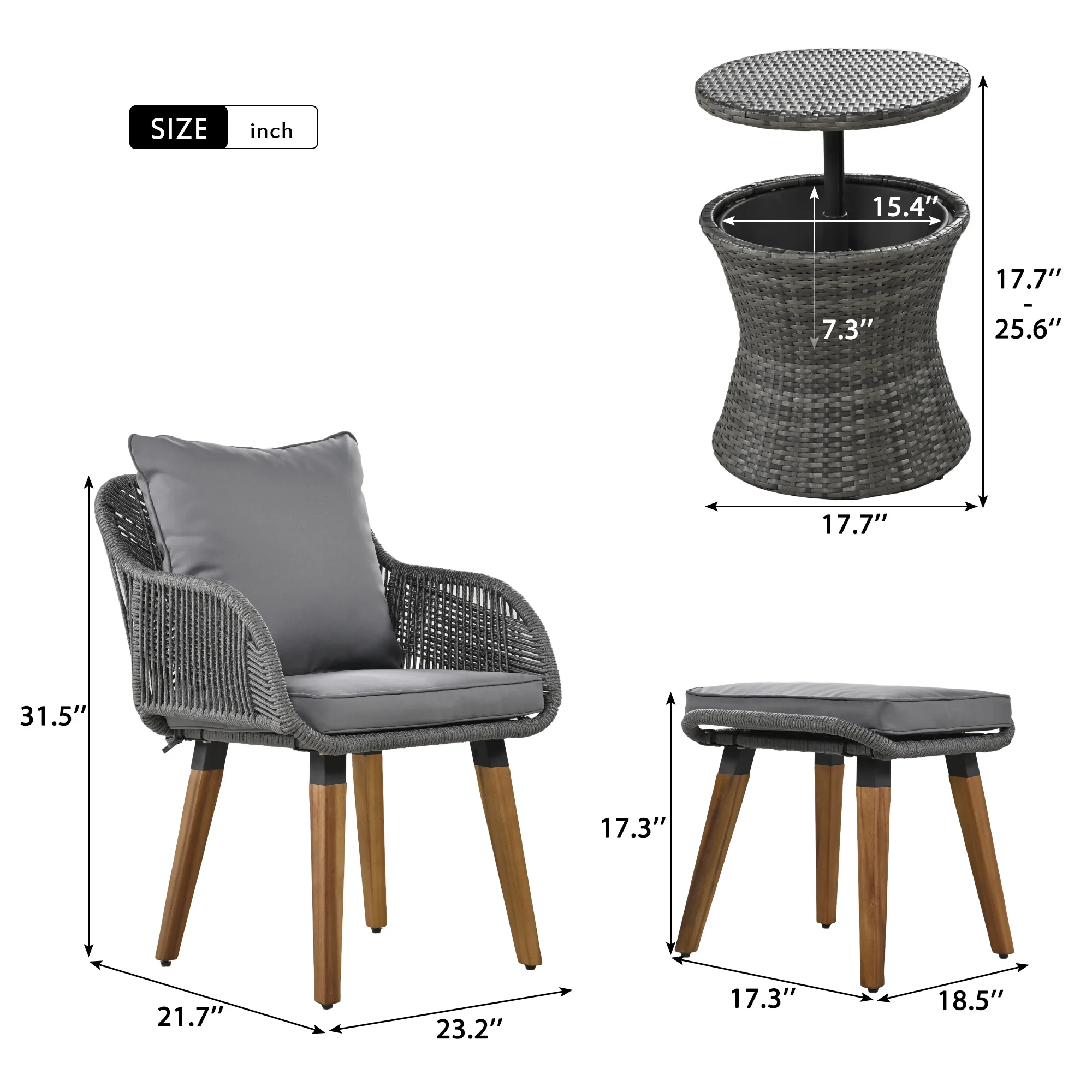 5 Pieces Outdoor Patio Furniture Set Wicker Bar Table with 2 Bistro Conversation Set With Single Chairs and Stools for Balcony