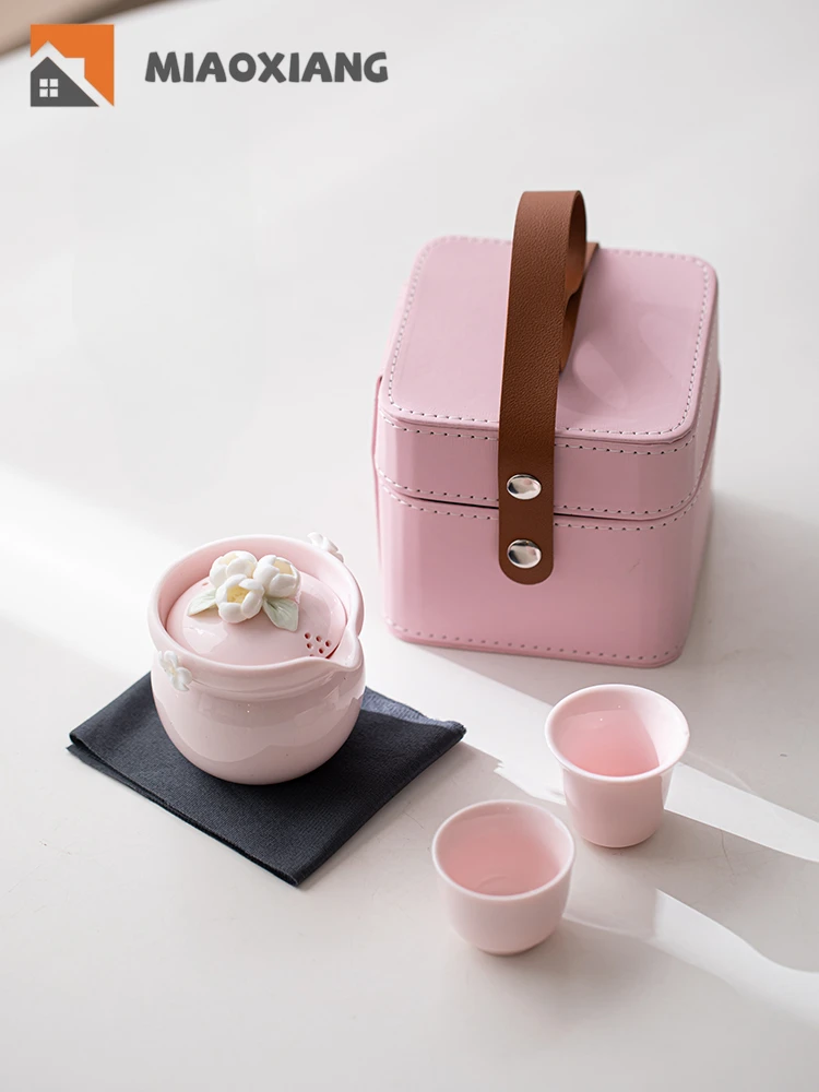 

Pink Pinched Flower Travel Tea Set Quick Cup Outdoor Camping Tea Pot Cup Portable Storage Turkish Tea Cups Verre A Thé Caneca