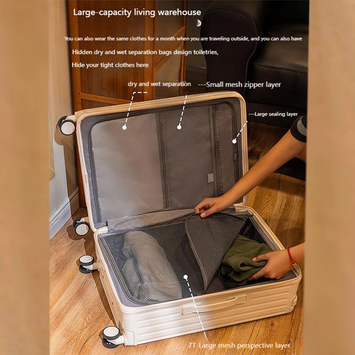 Wide Trolley Explosion-Proof Zipper Suitcase 20inch Boarding Case for Male College Students Large Capacity 24inch Travel Trolley Case for Women