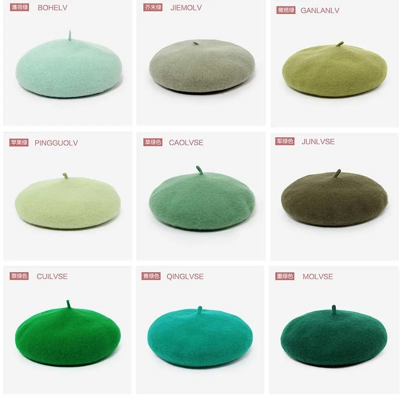 Wool Beret Hat Green Wool Beret Japanese Retro Painter Bud Hat Autum Winter Vintage Keep Warm Cute Casual Women