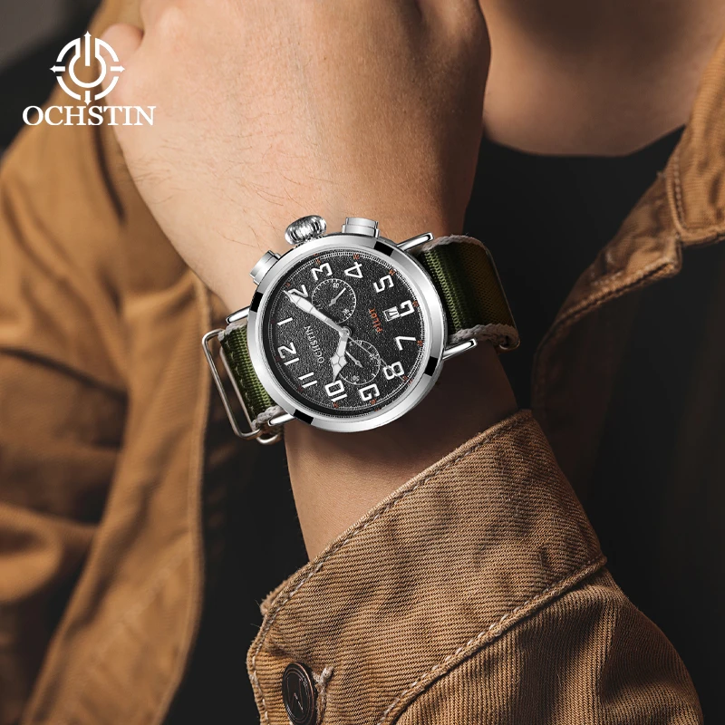 Hot models OCHSTIN 2024 business light luxury creative nylon series watches multifunction quartz movement men's quartz watches