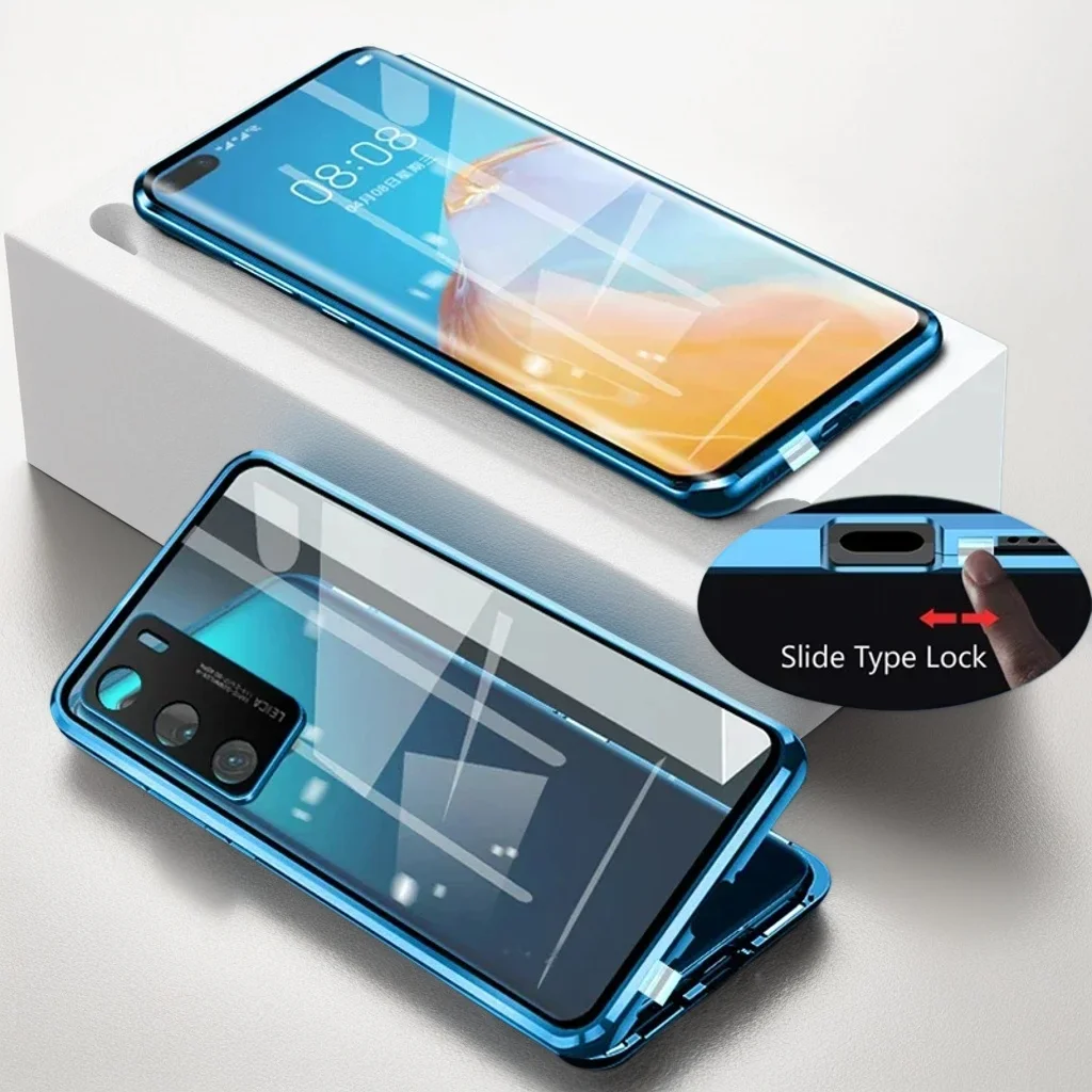 360° Double-Sided Magnetic Glass Phone Case with Lens Protection - Metal Design