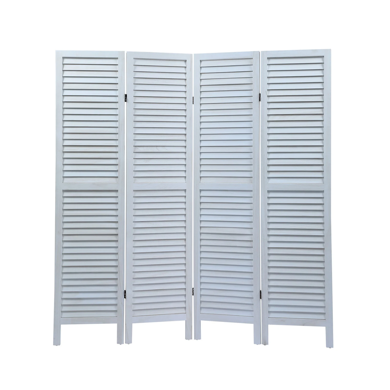 Sycamore wood 4 Panel Screen Folding Louvered Room Divider - Old white 2