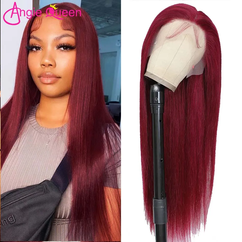 

99j Burgundy Lace Front Wig 13x4 Tranparent Bone Straight Indian Human Hair Pre Plucked Red Color Frontal Wigs for Black Women