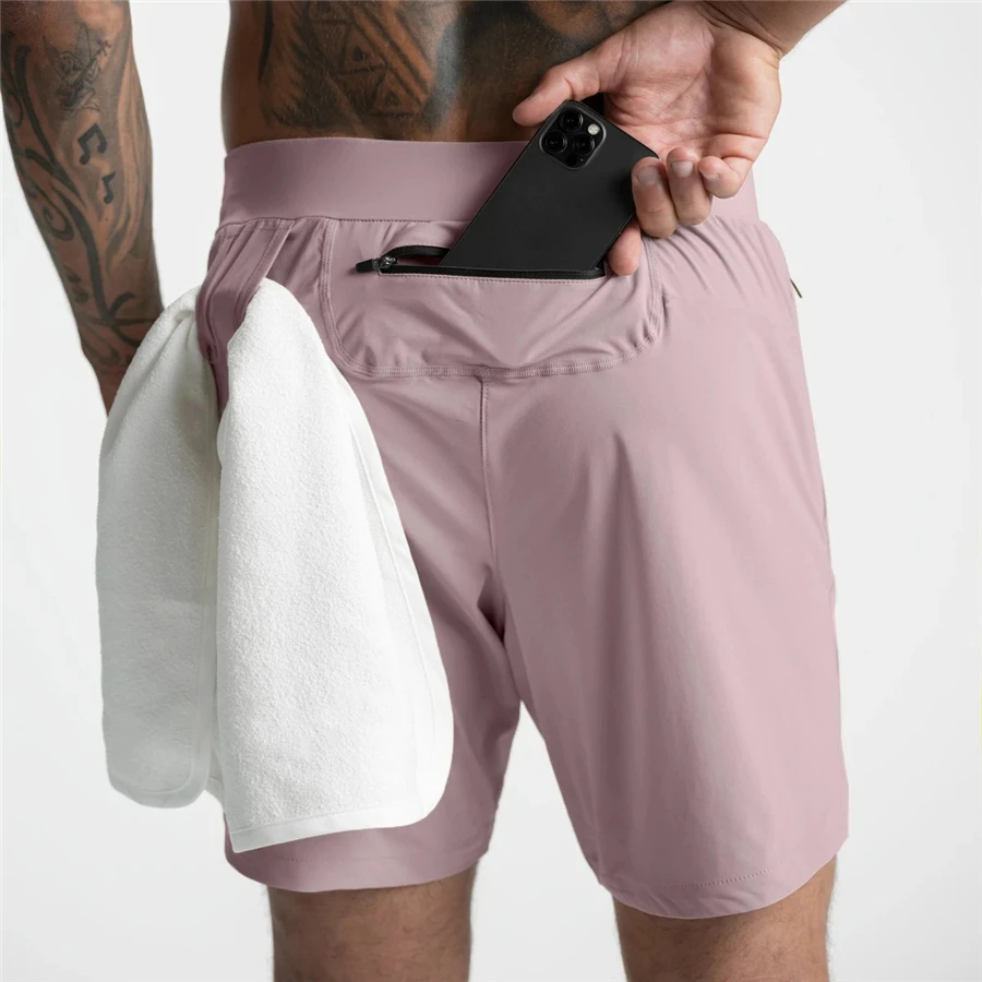 

2022 New Mens Sport Shorts Running Short Men Double-deck Training Gym Shorts Fitness Jogging Short Pants Male Sportswear