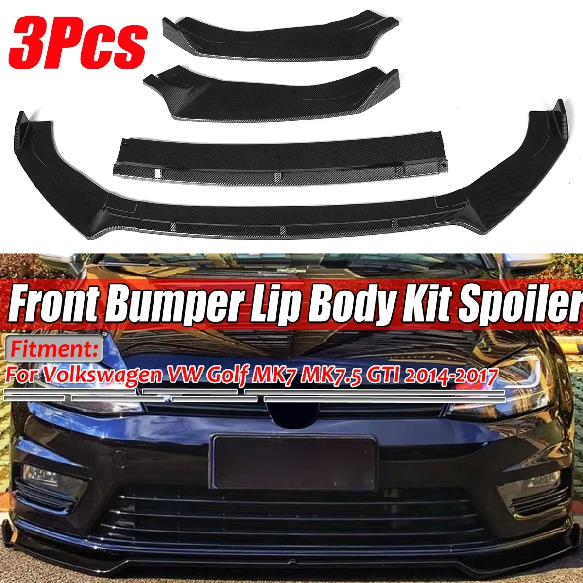 Nuovo 3 Pezzi Car Front Bumper Splitter Lip Spoiler Cover Guard Per Volkswagen Per Vw Golf Mk7 Mk7.5 Gti R Gtd 2014-2019 Body Kit