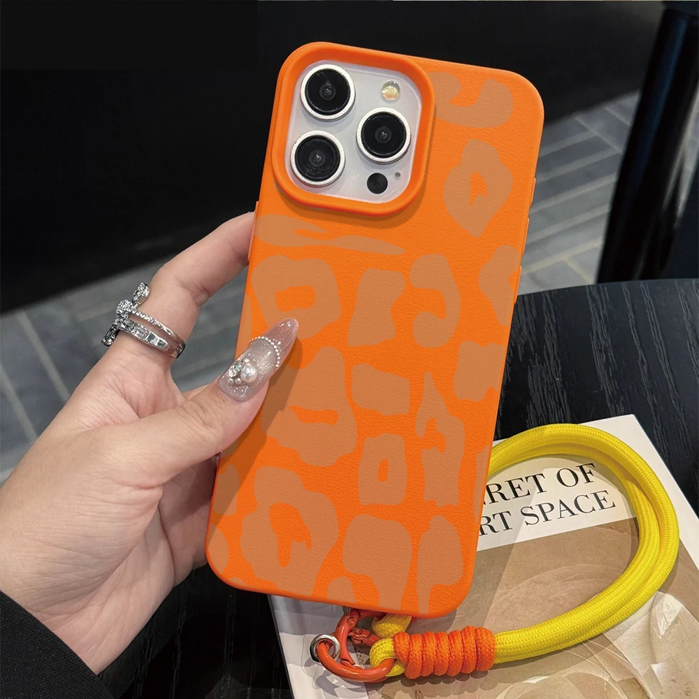 Chic Leopard Print Phone Lanyard with Shockproof Case Cover