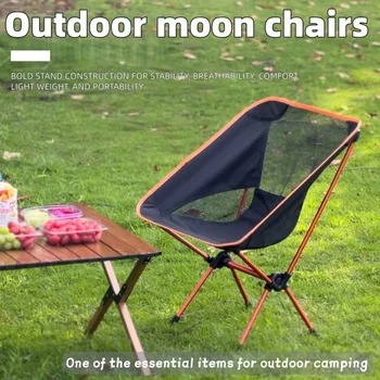 Portable Outdoor Moon Chair Camping Folding Chair Ultra Light Aluminum Alloy Comfortable Backrest Lounge Seat for Camping Hiking