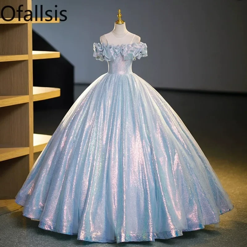 

Ofallsis French Style Ruffles Evening Dress 2023 Autumn New Vocal Art Exam Solo Pomped Report Performance Dresses Off Shoulder