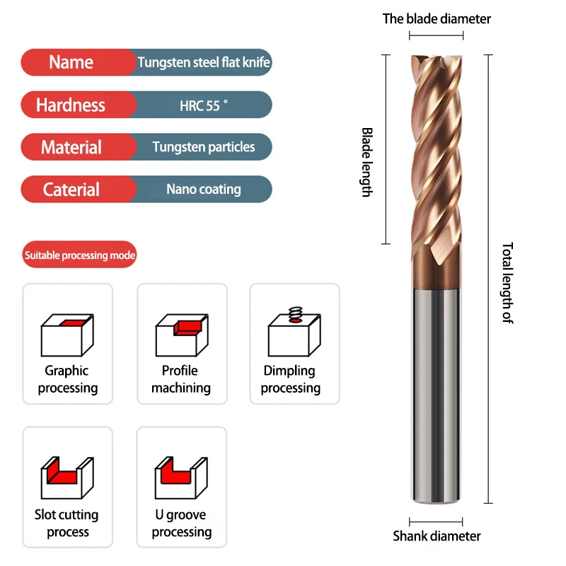 Carbide end mill KaKarot HRC55 1 2 4 5 6 8 10 12mm 4Flutes Milling Cutter Cutting Iron CNC Maching