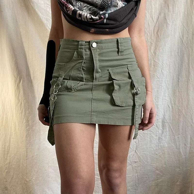 

Y2K Fashion Casual Streetwear Denim Mini Skirts Chic Asymmetric Pockets Bodycon Cargo Skirt Women 90S Jeans Bottoms Slim