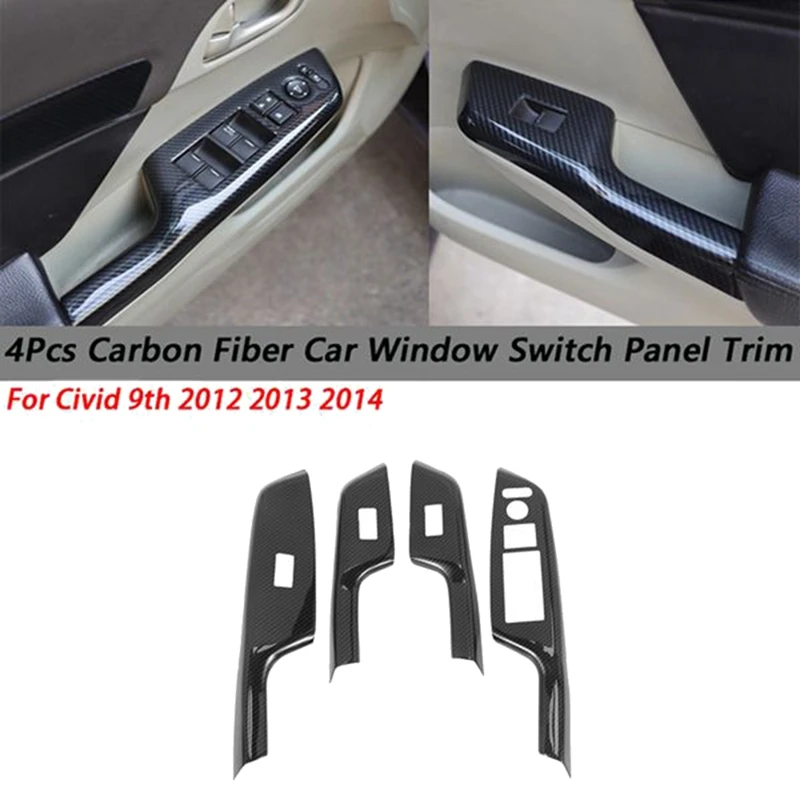

4Pcs Carbon Fiber Car Door Window Lift Switch Panel Cover Trim For Honda Civic 9Th 2012 2013 2014 LHD