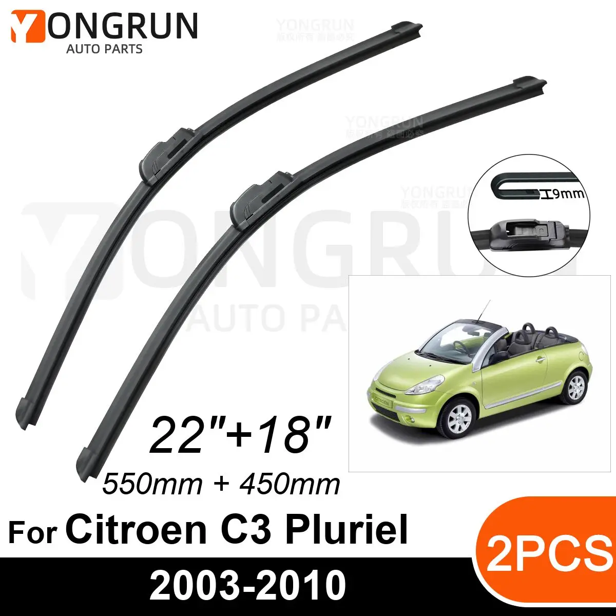 

Стеклоочистители для Citroen C3 Pluriel 2003-2010, 22 + 18 дюймов