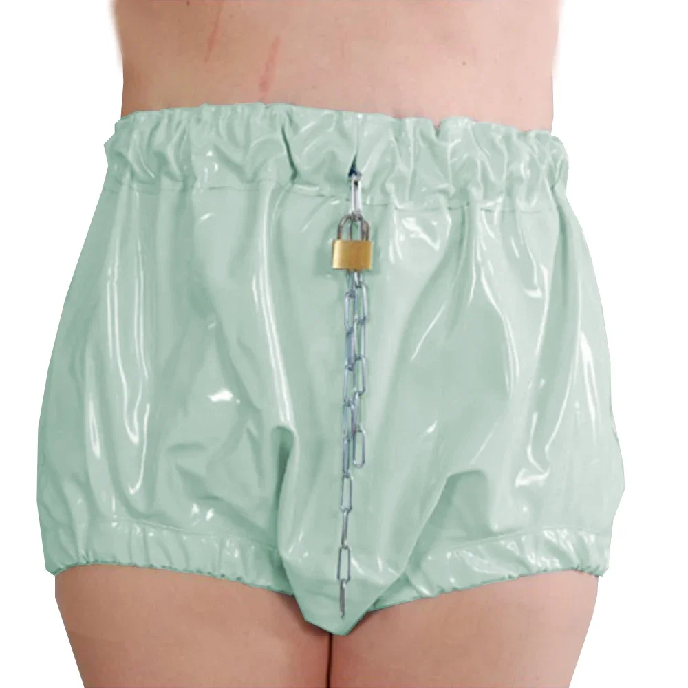 Shiny PVC Leather Locking Shorts for Adult High Waist Underwear 7XL