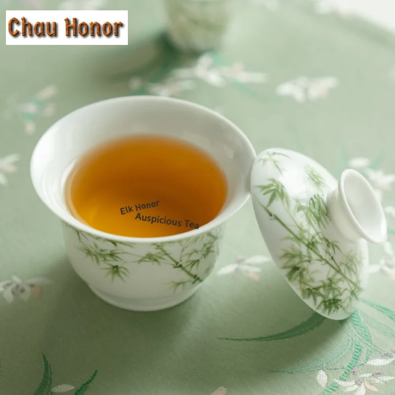 130ml Hand-painted Bamboo Trees Gaiwan Handmade Tea Tureen Tea Bowl With Lid Kit Tea Maker Cover Bowl Tea Ceremony Ornaments