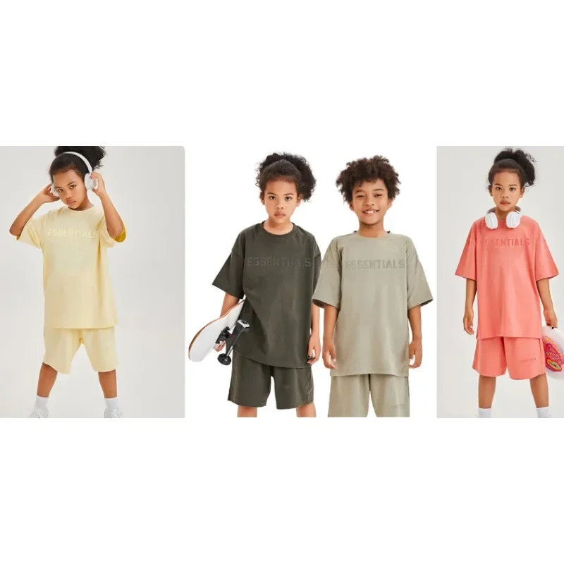 

ESSENTIALS Trendy Brand High Street Printed Letter Children's Short Sleeved Two-piece Fashion Boy Shorts Children's Clothing