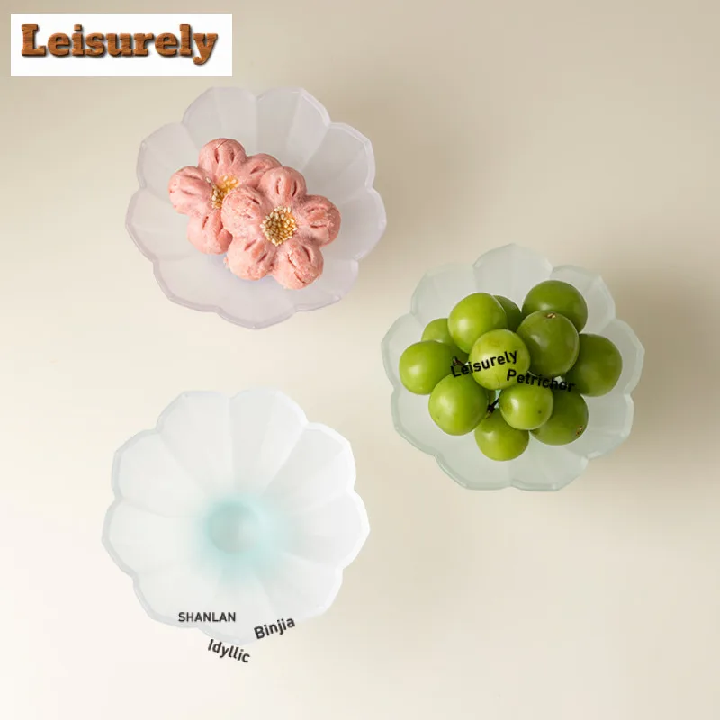 Flowing Cloud Glass Color Frosted Lotus Fruit Dishes Zen Pastry Plate Fruit Snack Plate Household Hospitality Dishes Ornaments
