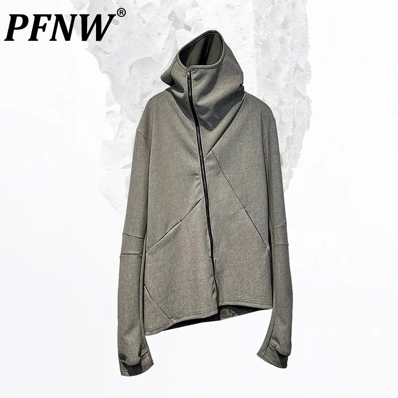 

PFNW Men's Waste Soil Punk Style Asymmetric Stereo Cut Hooded Retro Oblique Zipper Slim Sweater Fashion Tide Chic Hoodie 12Z5333