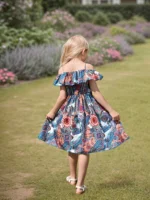Robe d'été pour filles de 7 à 14 ans, bretelles spaghetti, épaules dénudées, volants, imprimé tropical coloré, pour les vacances à la plage, élégante pour les enfants 2