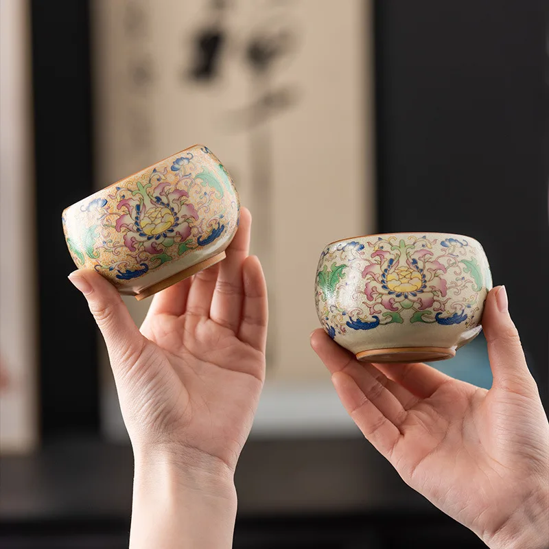 Chinese Kungfu Tea Cups Pottery Vintage Jingdezhen Cup Ceramic Teaware Teacups Ceramica Color Enamel Master Teacup
