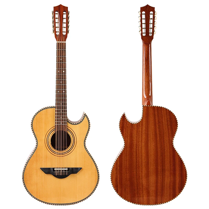Acoustic Electric Guitar 10 String High gloss Folk Guitar Sharp Angle Design Natural Color With Classic Head